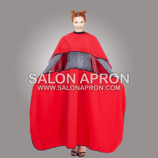 Waterproof Barber Cape for Hair Stylist Red Salon Cape Barber Accessories with Viewing Window, 57 x 53 1