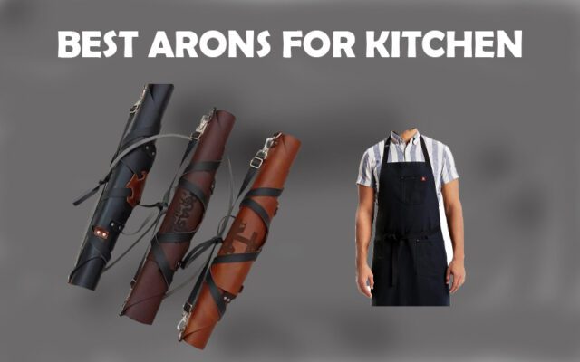 kitchen aprons hanging on a rustic wooden wall. The aprons feature different colors and patterns, showcasing styles from modern minimalist to classic checkered designs. Some have handy pockets, perfect for holding cooking tools and recipes, making them ideal for home cooks and professional chefs alike