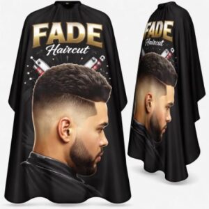 Upgrade your barbershop with a fade haircut print barber cape. Lightweight, waterproof, anti-static, and perfect for professional daily use