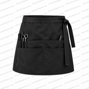 Shop a black polyester half apron with multiple pockets for barbers, hairstylists, and salon professionals. Practical waist apron for everyday work.